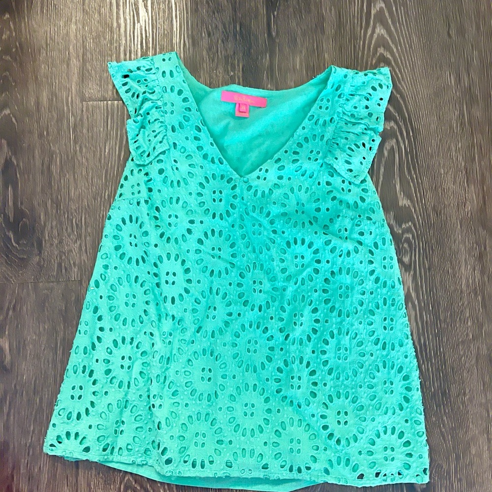 Lilly Pulitzer Teal Eyelet Sleeveless Top